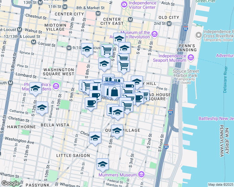 map of restaurants, bars, coffee shops, grocery stores, and more near 517 South Randolph Street in Philadelphia