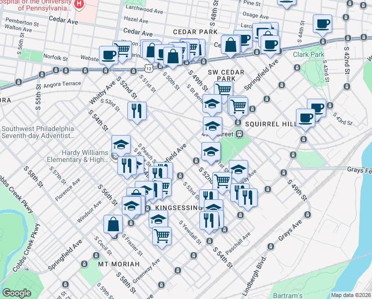 map of restaurants, bars, coffee shops, grocery stores, and more near in Philadelphia