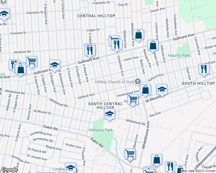 map of restaurants, bars, coffee shops, grocery stores, and more near 653 South Highland Avenue in Columbus