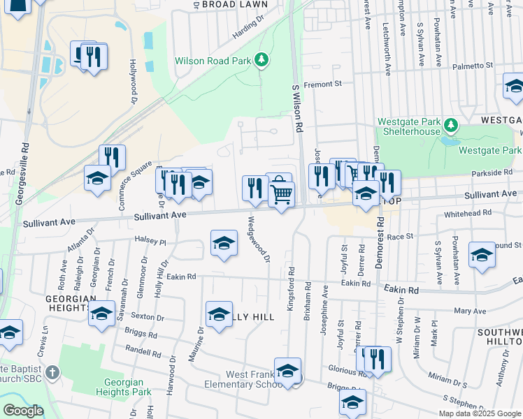 map of restaurants, bars, coffee shops, grocery stores, and more near 3691 Sullivant Avenue in Columbus