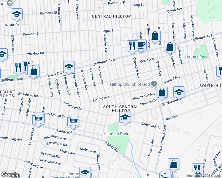 map of restaurants, bars, coffee shops, grocery stores, and more near 625 South Oakley Avenue in Columbus