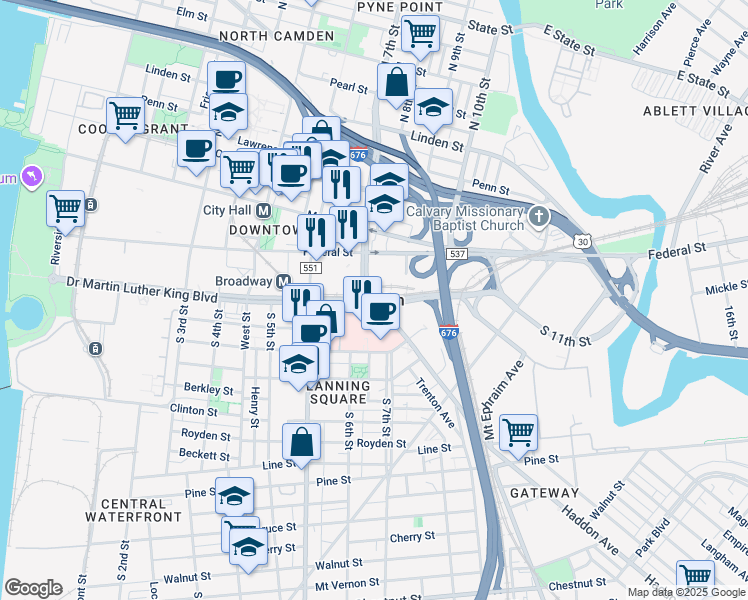 map of restaurants, bars, coffee shops, grocery stores, and more near in Camden