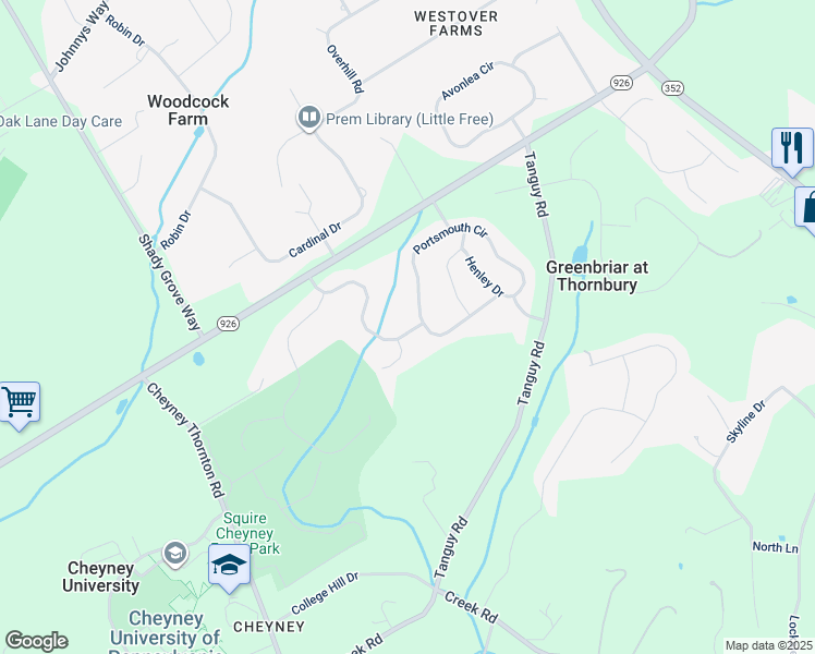 map of restaurants, bars, coffee shops, grocery stores, and more near 78 Wharton Drive in Glen Mills