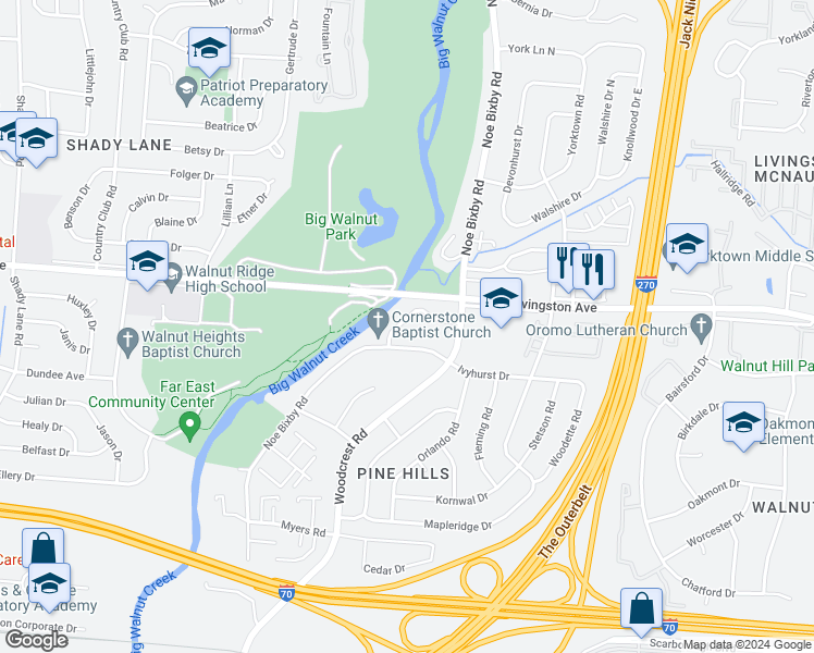 map of restaurants, bars, coffee shops, grocery stores, and more near 5201 Bagley Road in Columbus