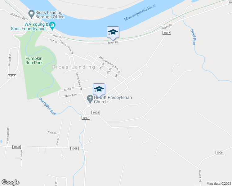 map of restaurants, bars, coffee shops, grocery stores, and more near 109 Sidney Avenue in Rices Landing