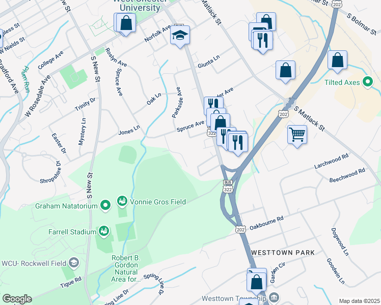 map of restaurants, bars, coffee shops, grocery stores, and more near 909 Sheridan Drive in West Chester