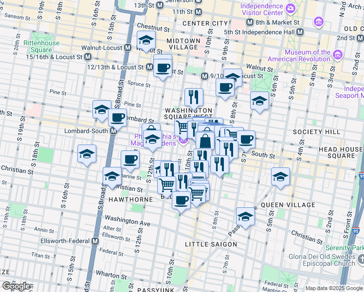 map of restaurants, bars, coffee shops, grocery stores, and more near in Philadelphia