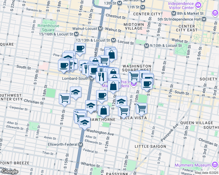 map of restaurants, bars, coffee shops, grocery stores, and more near in Philadelphia