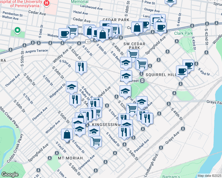 map of restaurants, bars, coffee shops, grocery stores, and more near in Philadelphia