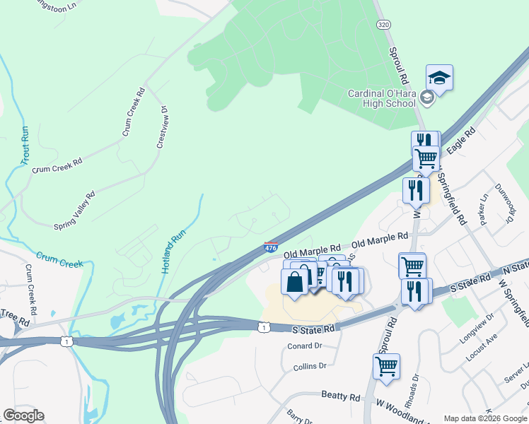 map of restaurants, bars, coffee shops, grocery stores, and more near in Delaware County