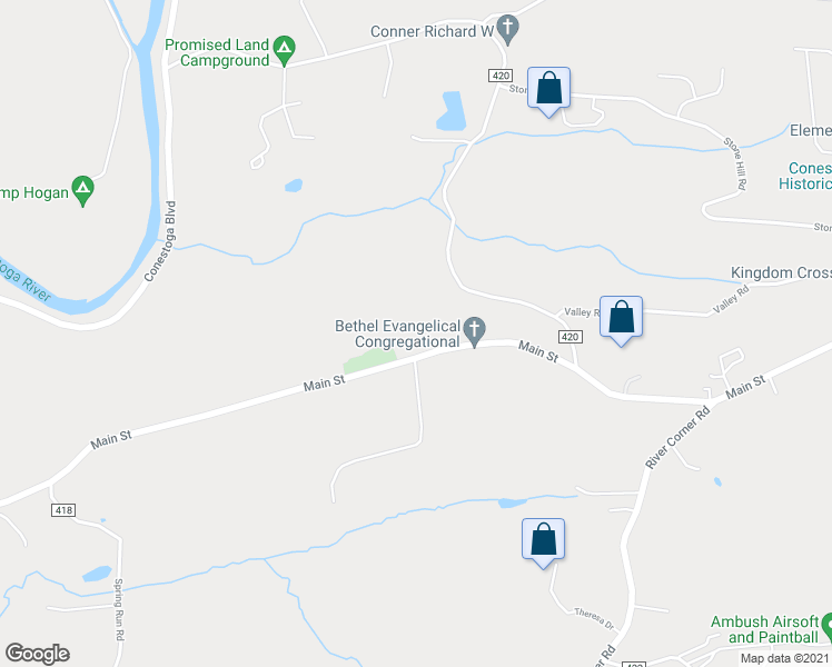 map of restaurants, bars, coffee shops, grocery stores, and more near 3775 Main Street in Conestoga