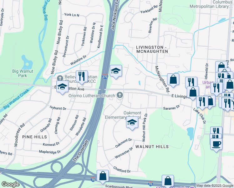 map of restaurants, bars, coffee shops, grocery stores, and more near 5576 Autumn Chase Drive in Columbus