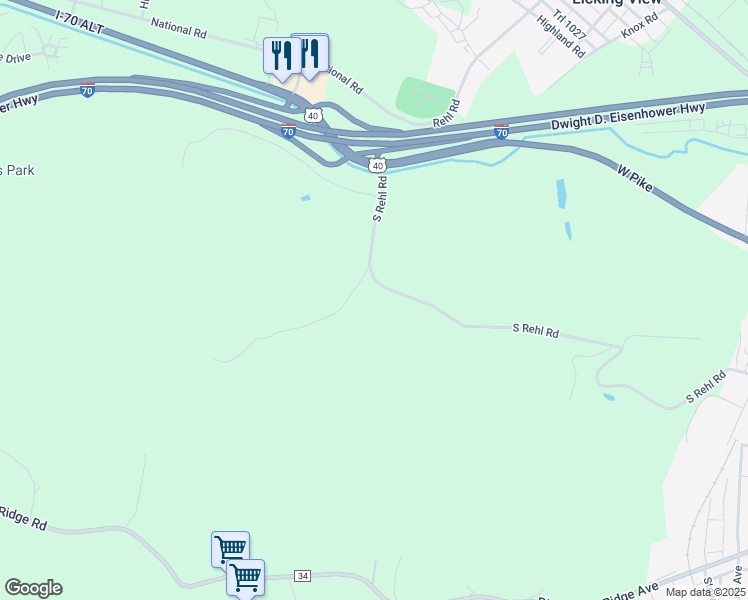 map of restaurants, bars, coffee shops, grocery stores, and more near 2460 South Rehl Road in Zanesville