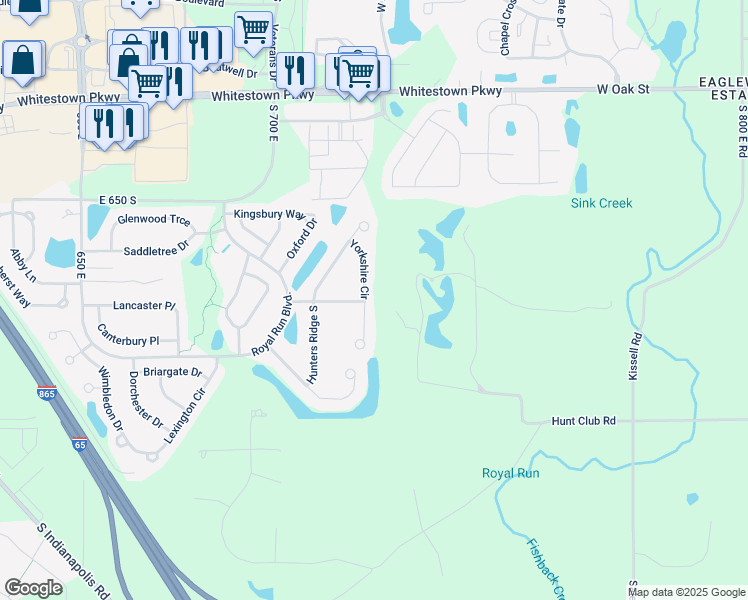 map of restaurants, bars, coffee shops, grocery stores, and more near 6551 Yorkshire Circle in Zionsville