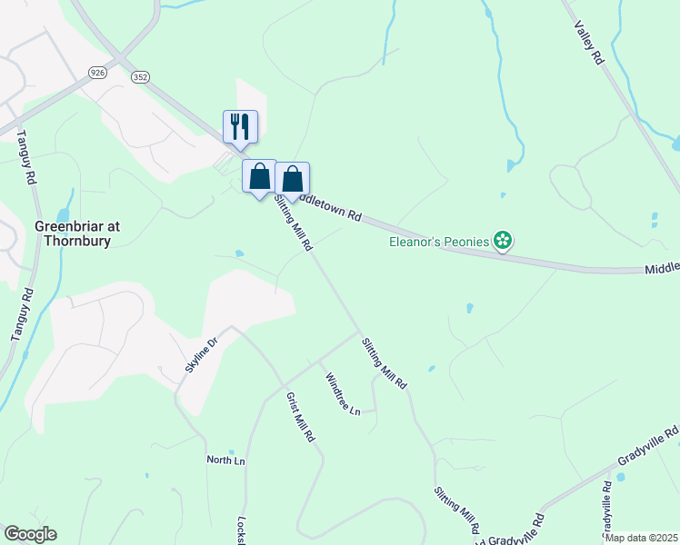 map of restaurants, bars, coffee shops, grocery stores, and more near 1789 Slitting Mill Road in Delaware County