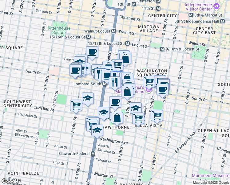 map of restaurants, bars, coffee shops, grocery stores, and more near in Philadelphia