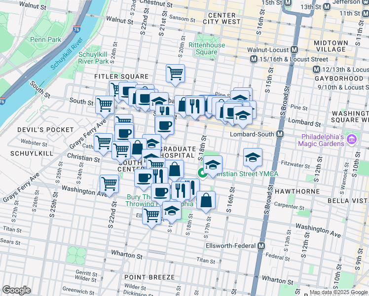 map of restaurants, bars, coffee shops, grocery stores, and more near in Philadelphia