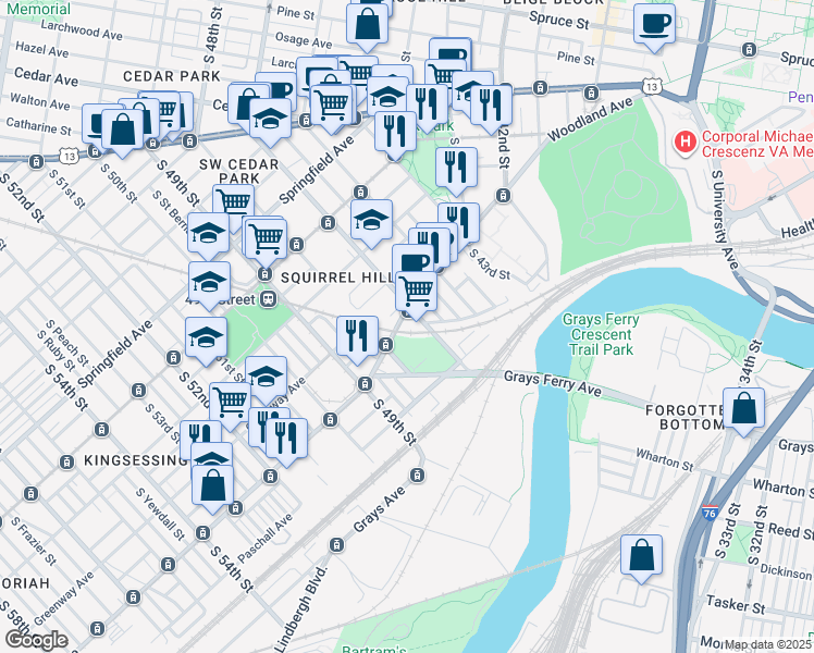 map of restaurants, bars, coffee shops, grocery stores, and more near in Philadelphia