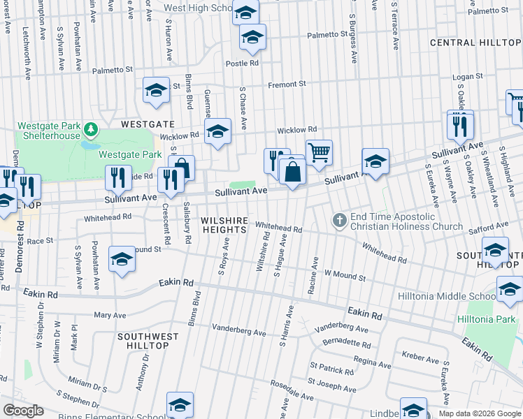 map of restaurants, bars, coffee shops, grocery stores, and more near 617 Wiltshire Road in Columbus