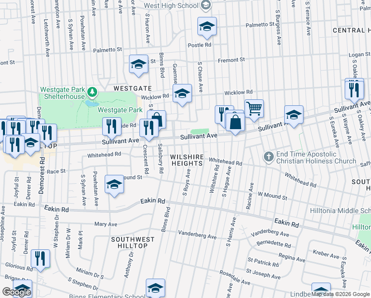 map of restaurants, bars, coffee shops, grocery stores, and more near in Columbus