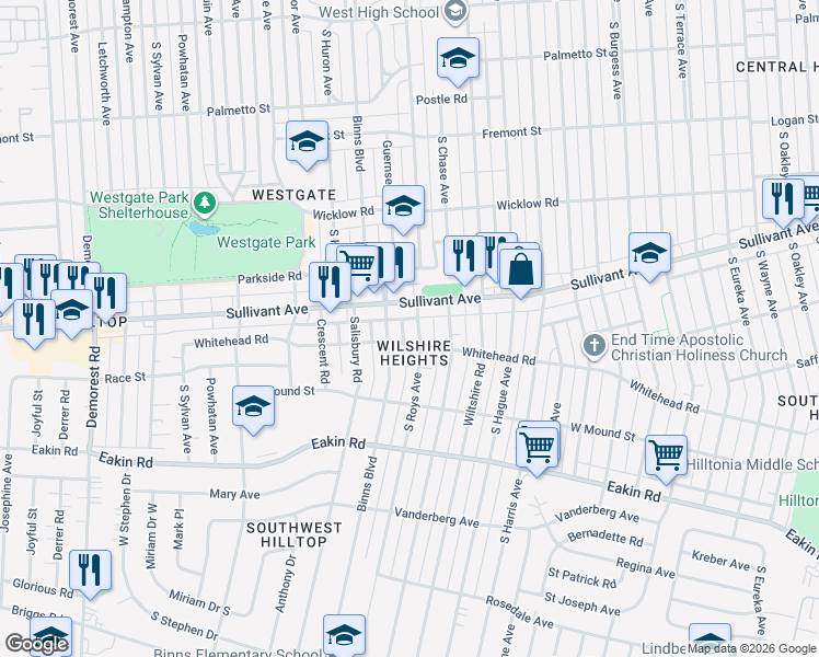 map of restaurants, bars, coffee shops, grocery stores, and more near in Columbus