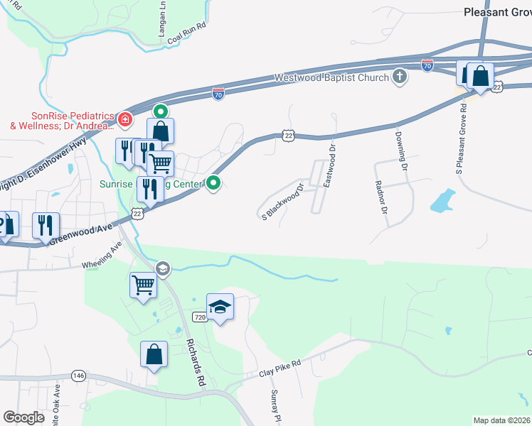 map of restaurants, bars, coffee shops, grocery stores, and more near 256 South Blackwood Drive in Zanesville