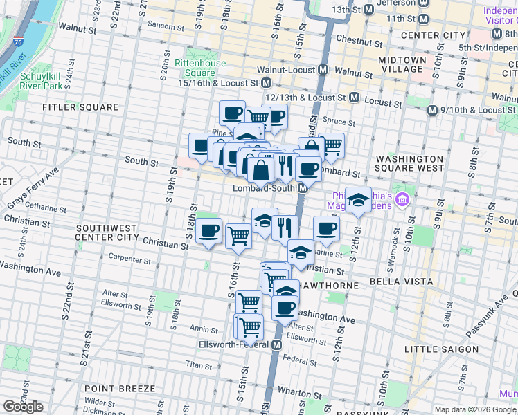 map of restaurants, bars, coffee shops, grocery stores, and more near 707 South Mole Street in Philadelphia