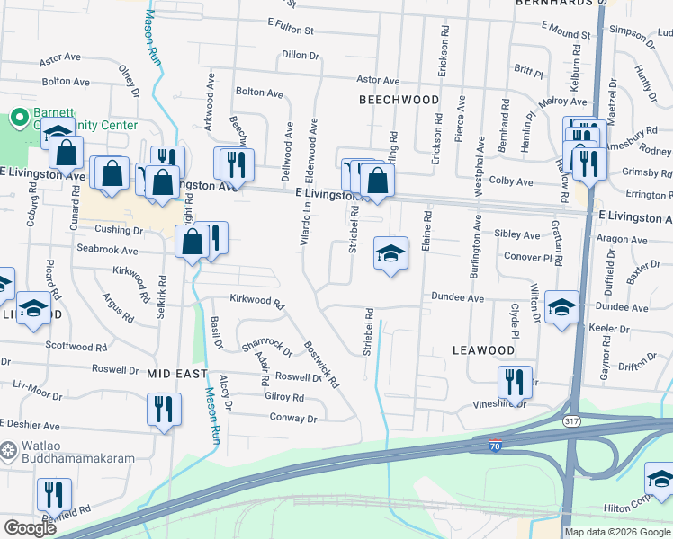 map of restaurants, bars, coffee shops, grocery stores, and more near 3933 Chrisview Drive in Columbus