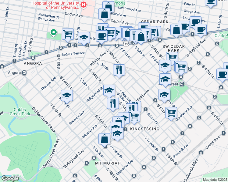 map of restaurants, bars, coffee shops, grocery stores, and more near 1120 South Ruby Street in Philadelphia