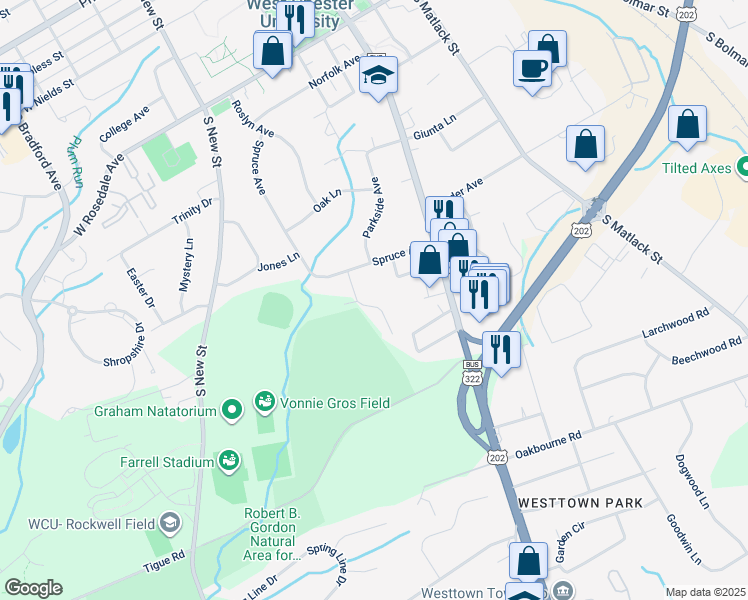 map of restaurants, bars, coffee shops, grocery stores, and more near 901 Sheridan Drive in West Chester