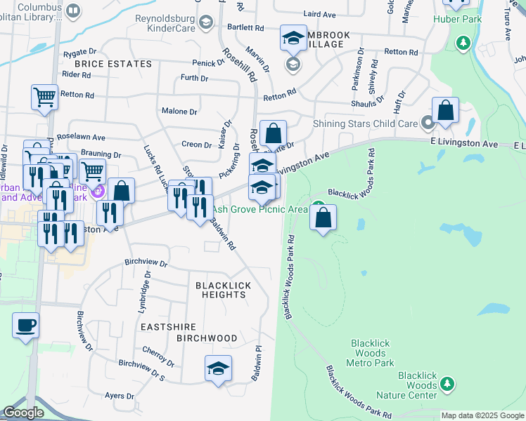 map of restaurants, bars, coffee shops, grocery stores, and more near 6699 East Livingston Avenue in Reynoldsburg