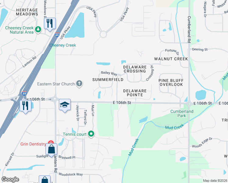 map of restaurants, bars, coffee shops, grocery stores, and more near 10663 Kyle Court in Fishers
