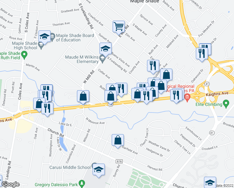 map of restaurants, bars, coffee shops, grocery stores, and more near 607 Cutler Avenue in Maple Shade