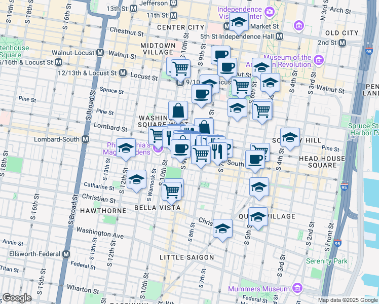map of restaurants, bars, coffee shops, grocery stores, and more near 816 Lombard Street in Philadelphia