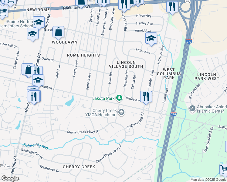 map of restaurants, bars, coffee shops, grocery stores, and more near 444 Redmond Road in Columbus
