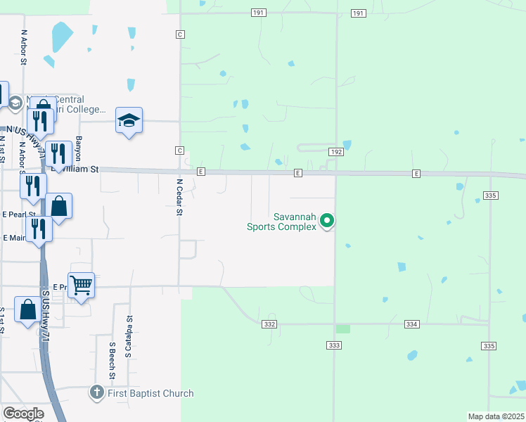 map of restaurants, bars, coffee shops, grocery stores, and more near 303 North Cypress Street in Savannah