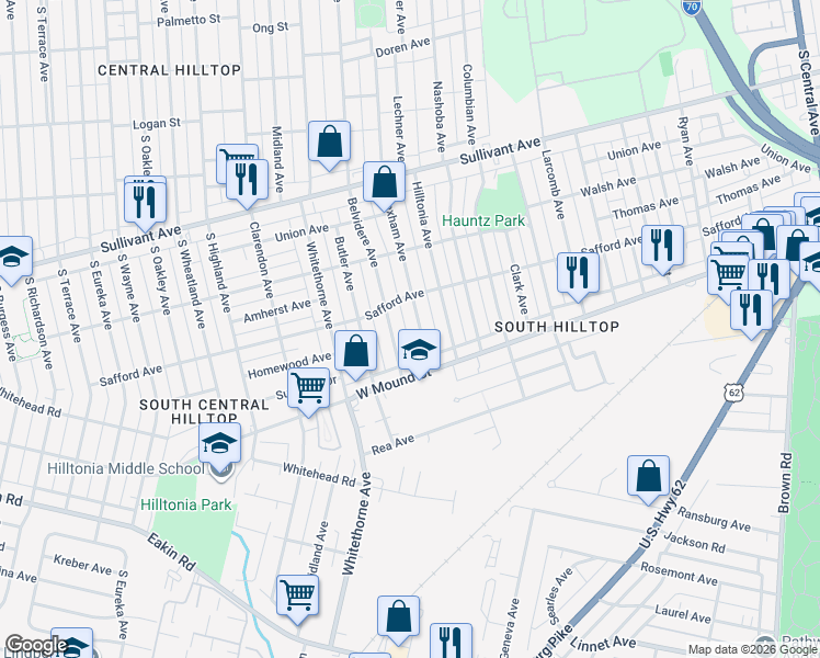 map of restaurants, bars, coffee shops, grocery stores, and more near 633 Wrexham Avenue in Columbus