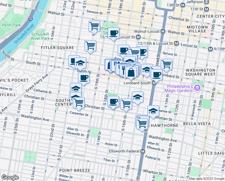map of restaurants, bars, coffee shops, grocery stores, and more near 716 South Colorado Street in Philadelphia