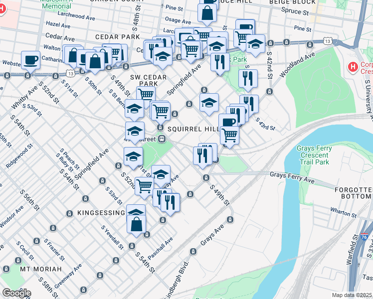 map of restaurants, bars, coffee shops, grocery stores, and more near 1220 S Hanson St in Philadelphia