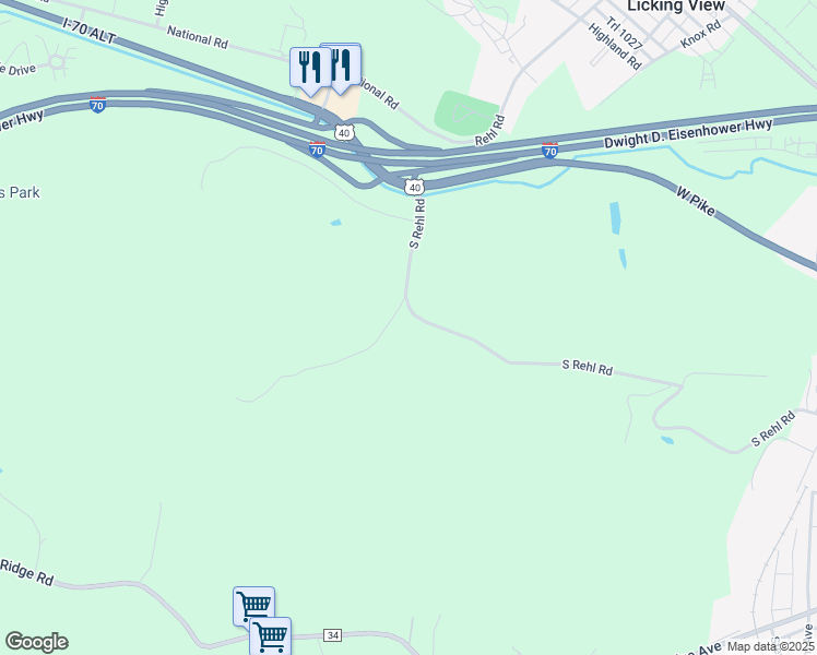 map of restaurants, bars, coffee shops, grocery stores, and more near 2460 South Rehl Road in Zanesville