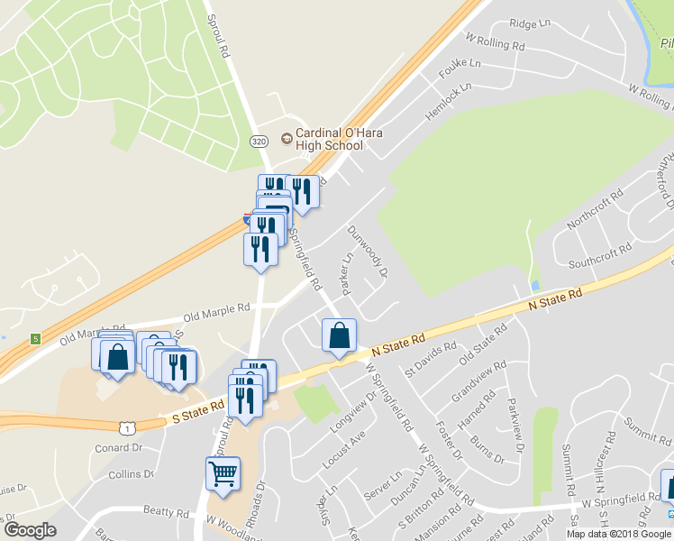 map of restaurants, bars, coffee shops, grocery stores, and more near 776 Parker Lane in Springfield