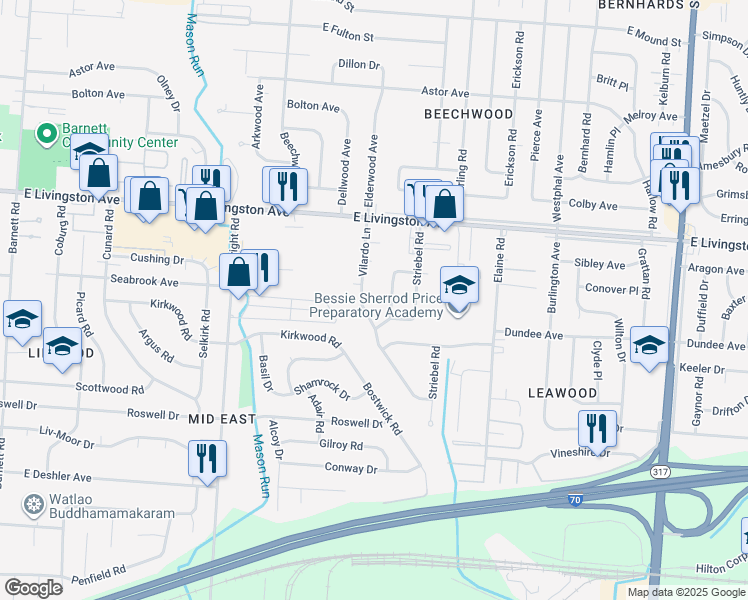 map of restaurants, bars, coffee shops, grocery stores, and more near in Columbus