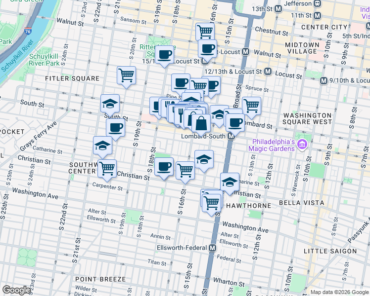 map of restaurants, bars, coffee shops, grocery stores, and more near in Philadelphia
