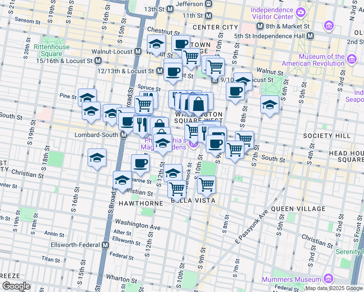 map of restaurants, bars, coffee shops, grocery stores, and more near 1106 Rodman Street in Philadelphia