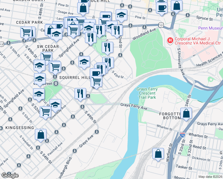 map of restaurants, bars, coffee shops, grocery stores, and more near 4606 Linmore Avenue in Philadelphia