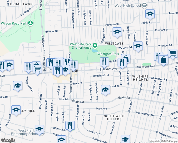 map of restaurants, bars, coffee shops, grocery stores, and more near 3284 Sullivant Avenue in Columbus