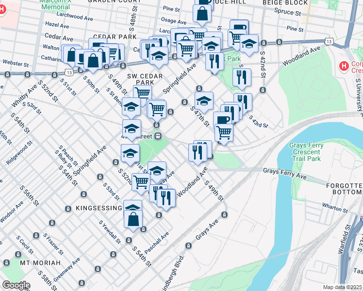 map of restaurants, bars, coffee shops, grocery stores, and more near 1220 S Hanson St in Philadelphia