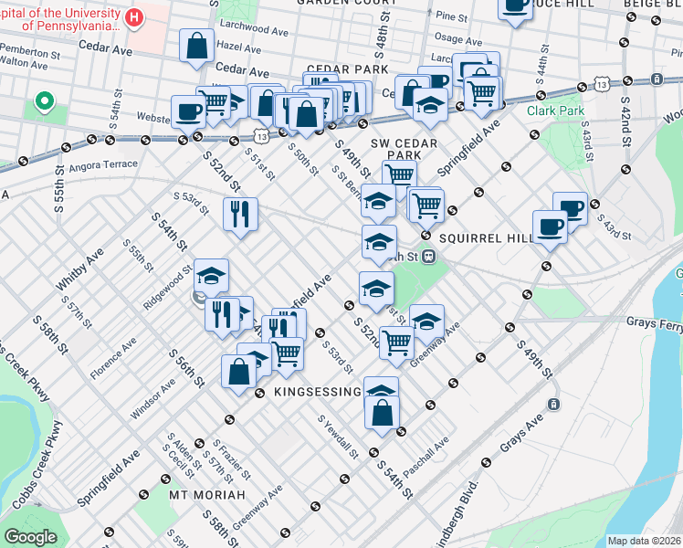 map of restaurants, bars, coffee shops, grocery stores, and more near in Philadelphia