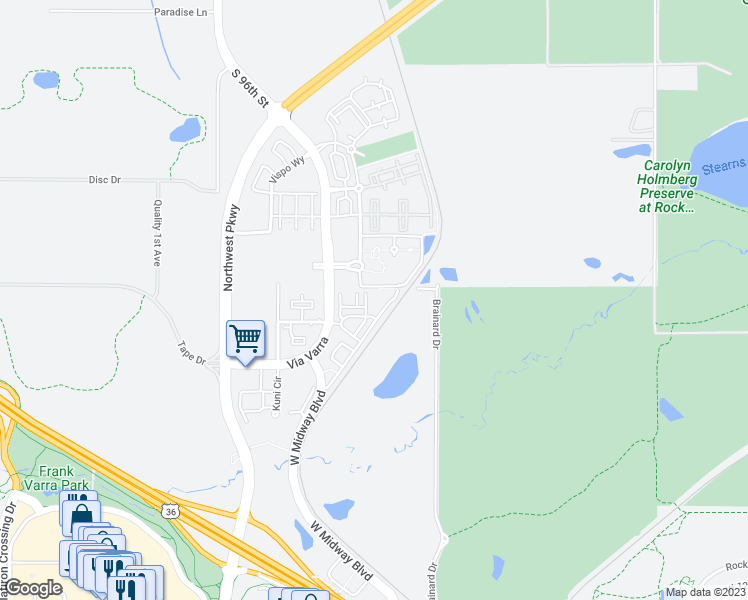 map of restaurants, bars, coffee shops, grocery stores, and more near 13630 Via Varra in Broomfield