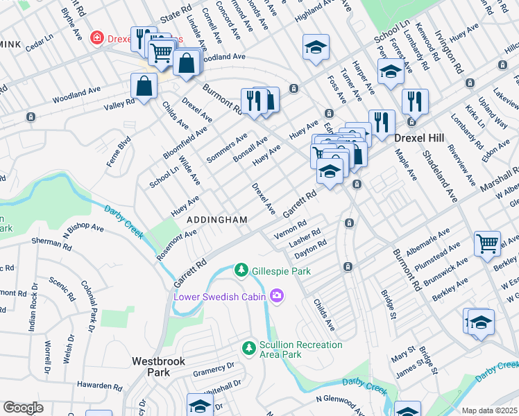 map of restaurants, bars, coffee shops, grocery stores, and more near 4028 Rosemont Avenue in Drexel Hill